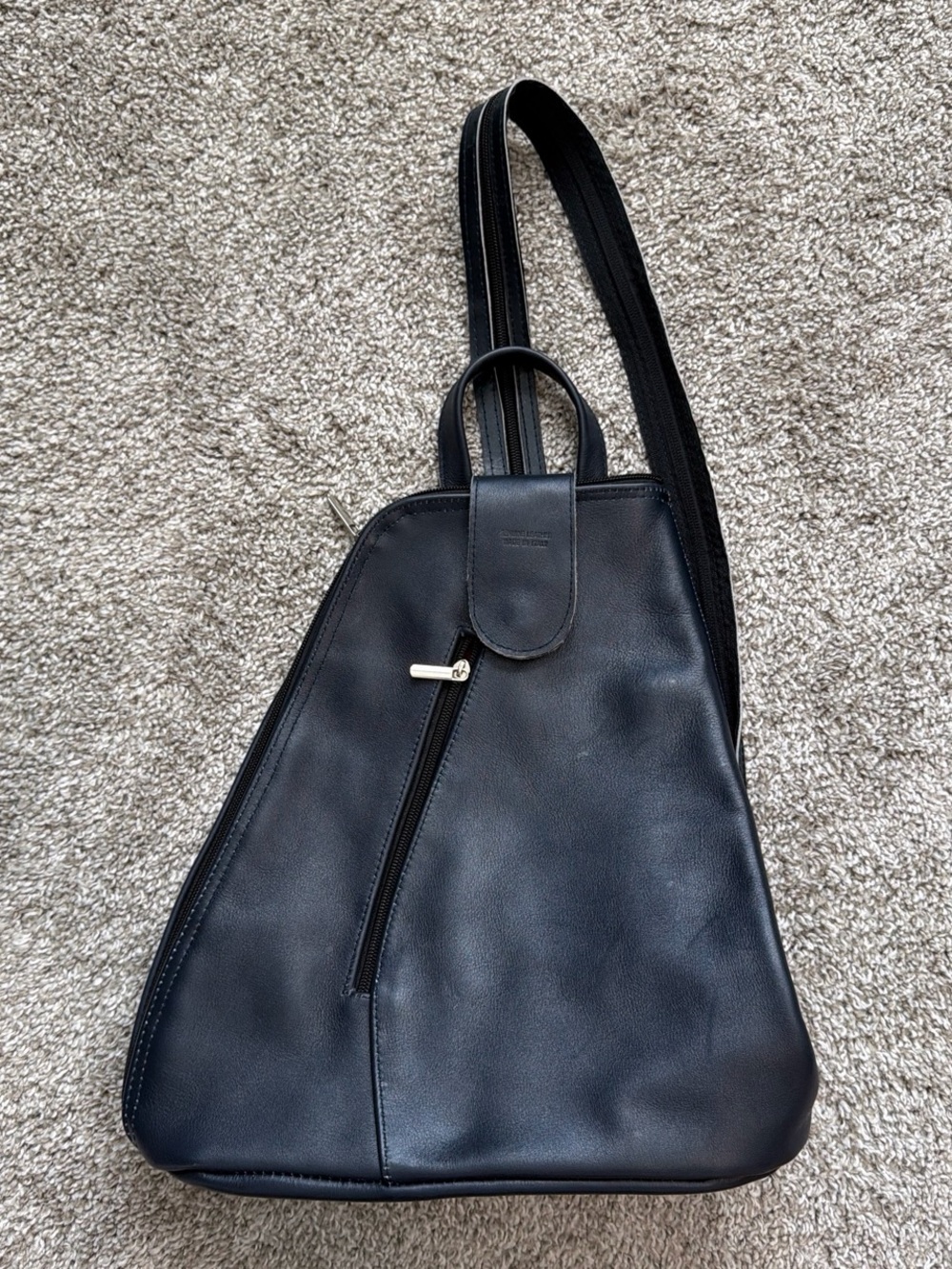 Navy blue genuine Italian leather lbackpack with adjustable straps